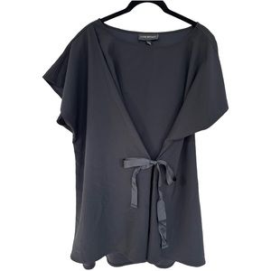 Lane Bryant Shirt Short Sleeve Blouse Black Ties In Front With Ribbon Size 14/16